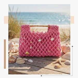 🆕 Women Crochet Woven Mesh Handbag Summer Seaside Beach